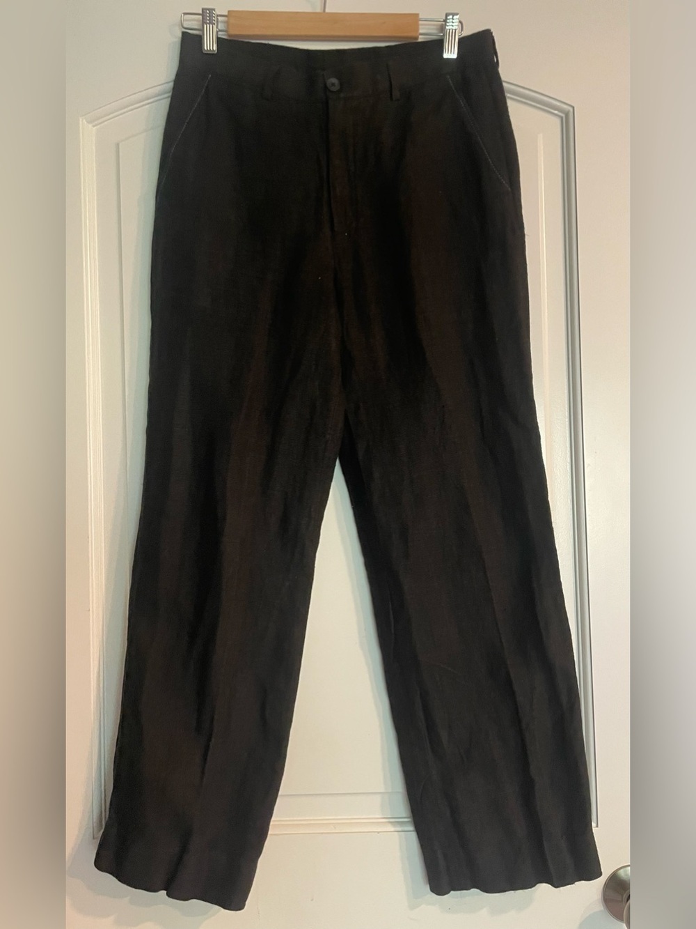 Sheetal Men’s Black Linen Dress Pants Flat Front Solid Slash Pockets Button